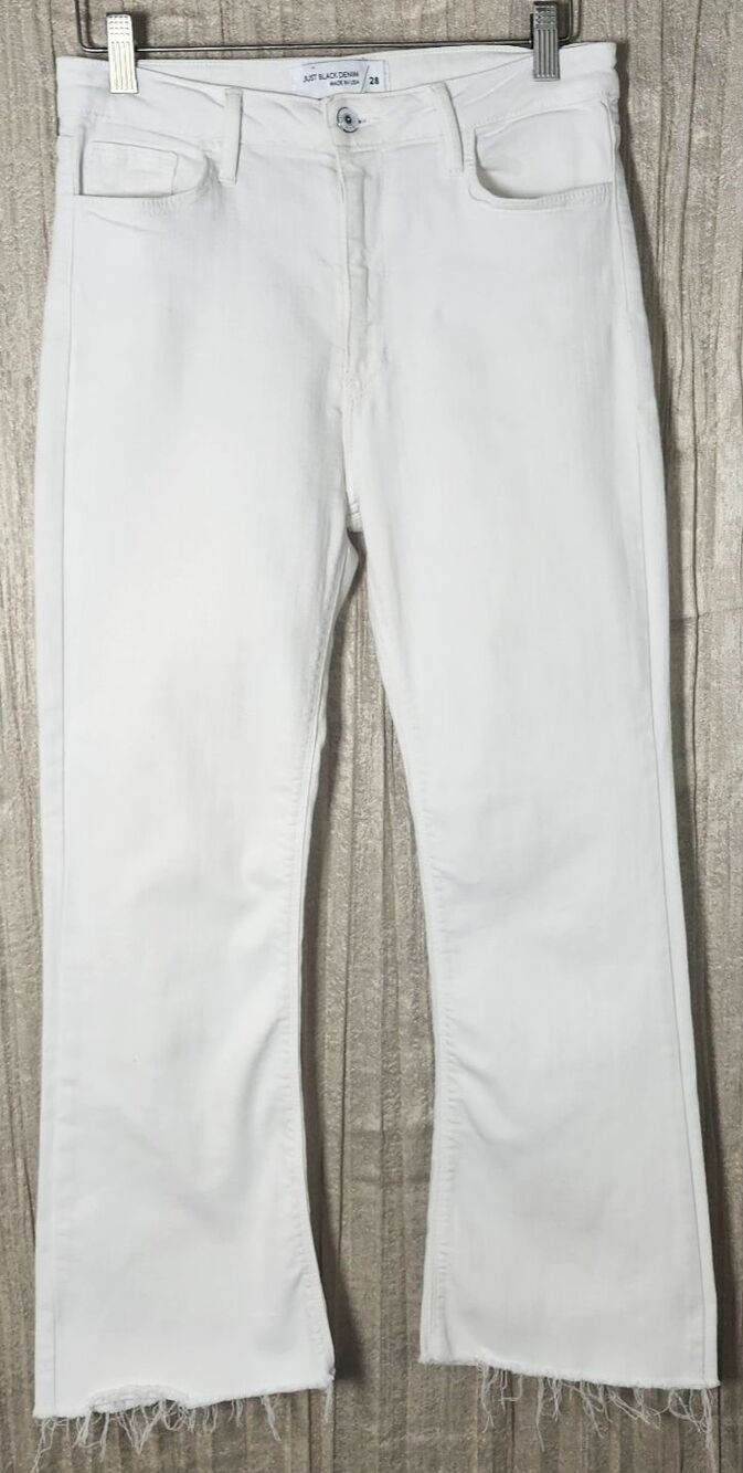 Just Black Denim Jeans Womens 28x27 White High Rise Wide Leg Raw Hem Stretch